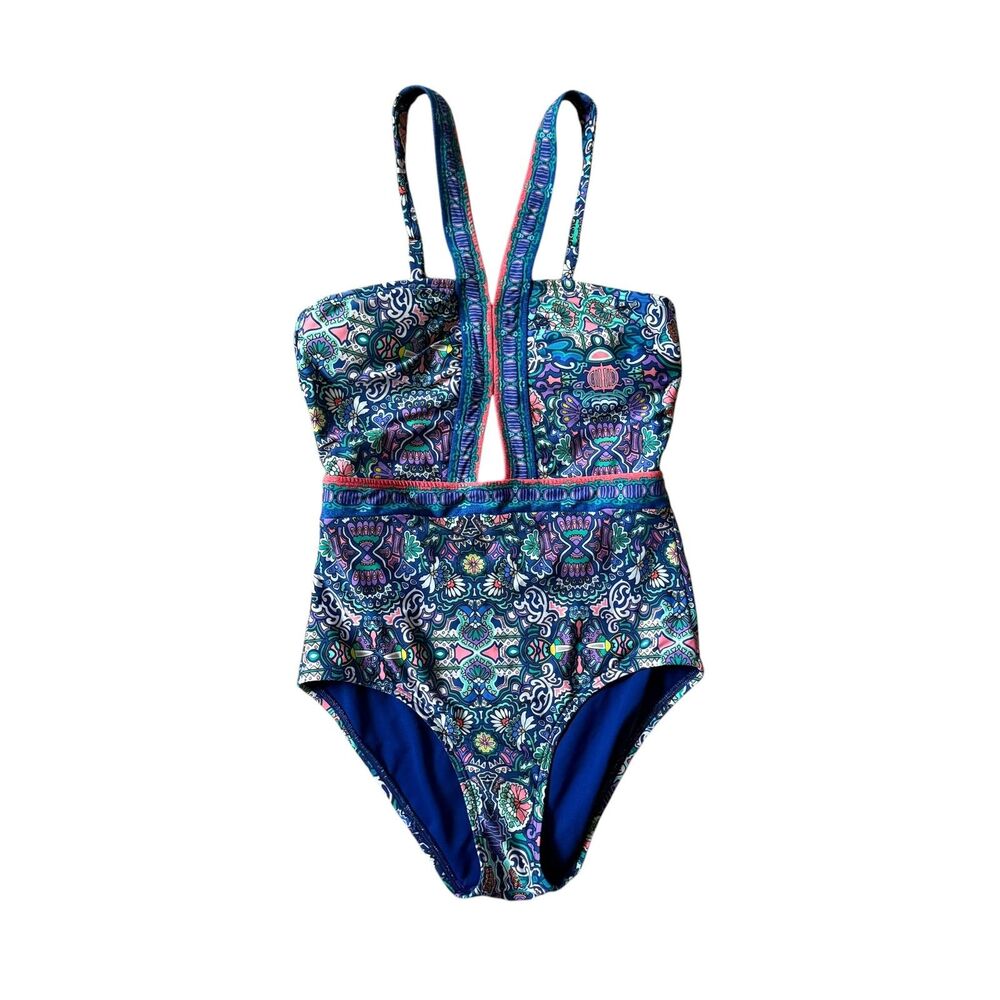 Laundry By Shelli Segal Women's One Piece Swimsuit Blue Pink Size S EUC Summer